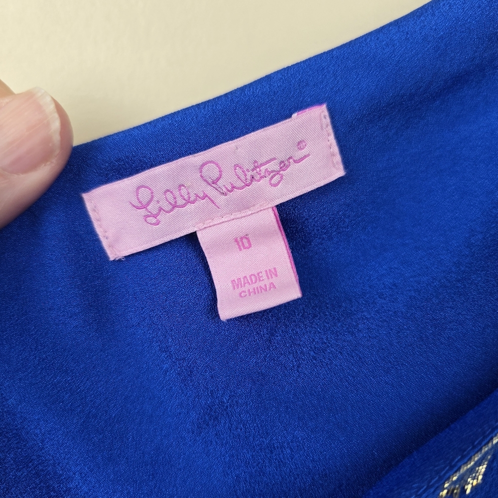 Lilly Pulitzer Blue Silk Blend One Shoulder Dress Size 10 - Picture 3 of 7